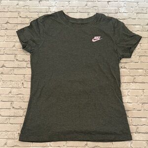 Nike Women's Dark Gray Tee with Pink Emblem